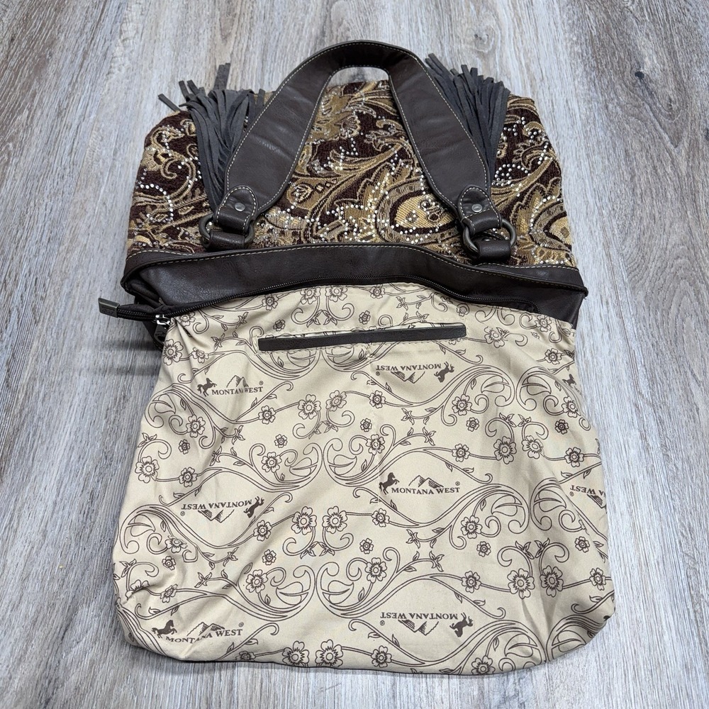Montana West Cowgirl Tapestry Handbag Turquoise Concho Handles Rhinestone Bling - Picture 5 of 16